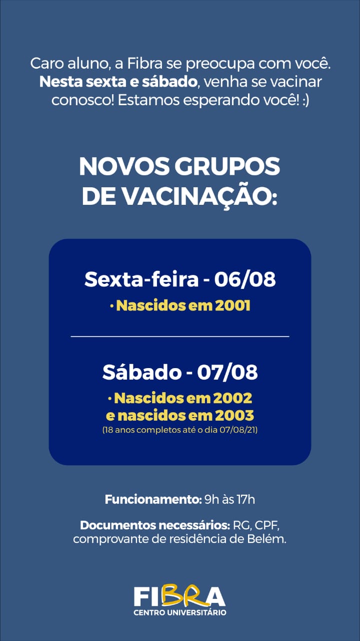 Calendário para novos grupos de vacinação